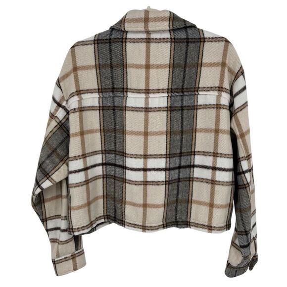 For the Republic Plaid Shacket Beige Gray Oversize Button Front Jacket Large NWT - Picture 6 of 9